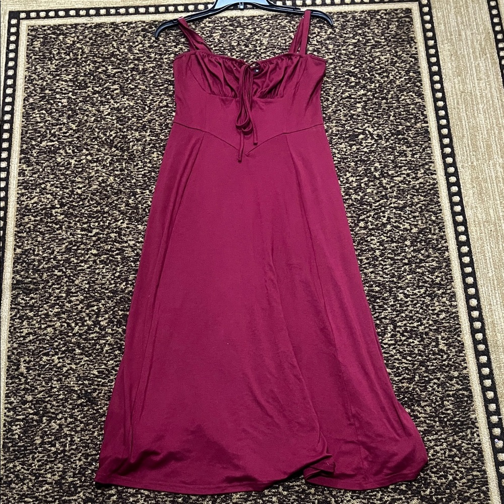 Burgundy Midi Dress | Tie Bust | Adjustable Straps | Size M